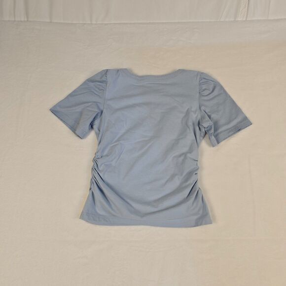 Madewell Women’s Side-Cinch Puff Sleeve Light Blue Cotton Tee XXS NWOT - Picture 2 of 15
